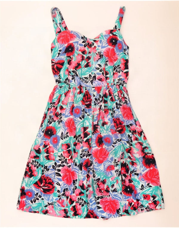 Vestito estivo da donna vintage UK 8 piccolo multicolore floreale