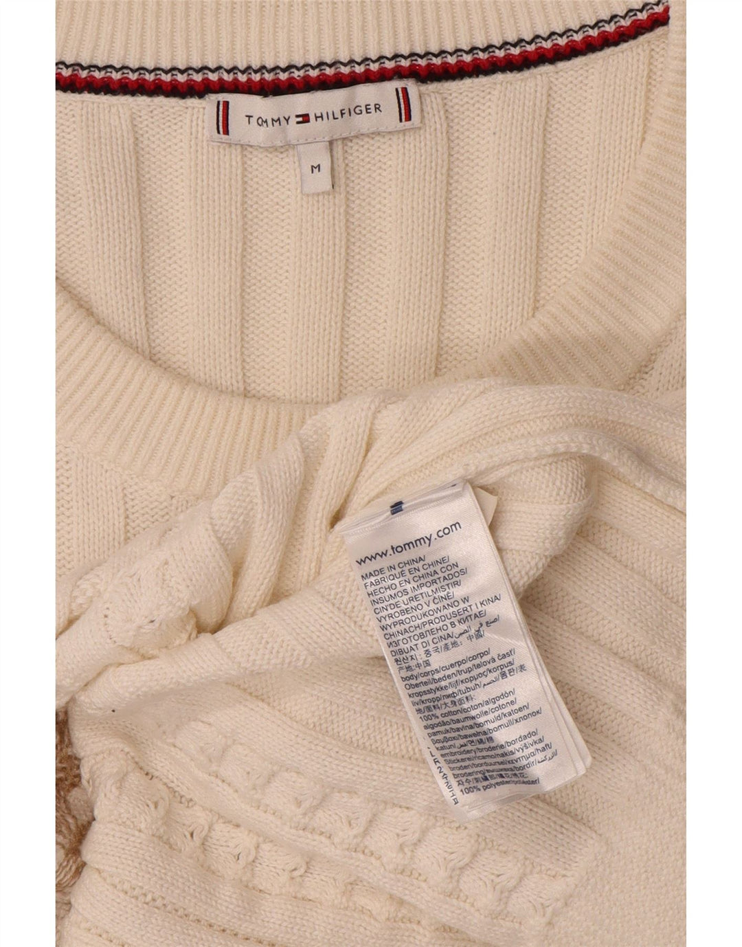 Maglione maglione girocollo con grafica da donna Tommy Hilfiger UK 14 bianco medio
