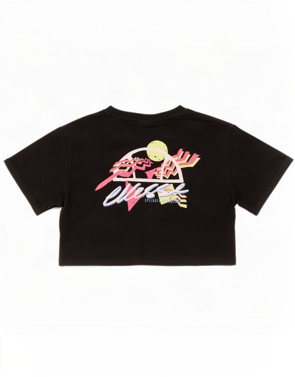 T-shirt grafica corta da donna Ellesse Top UK 10 piccola in cotone nero