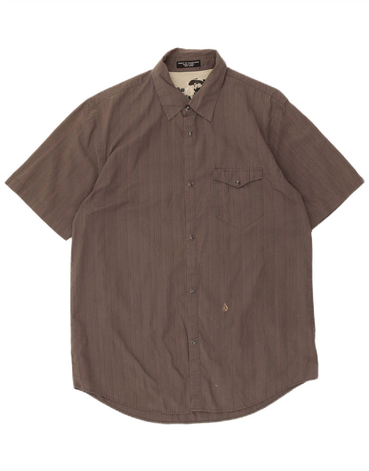 Camicia a maniche corte da uomo Volcom Large in cotone gessato grigio