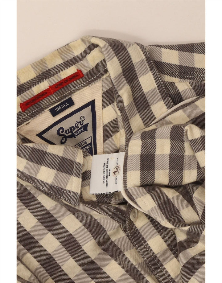 Camicia da uomo in flanella Superdry Small in cotone a quadretti grigio