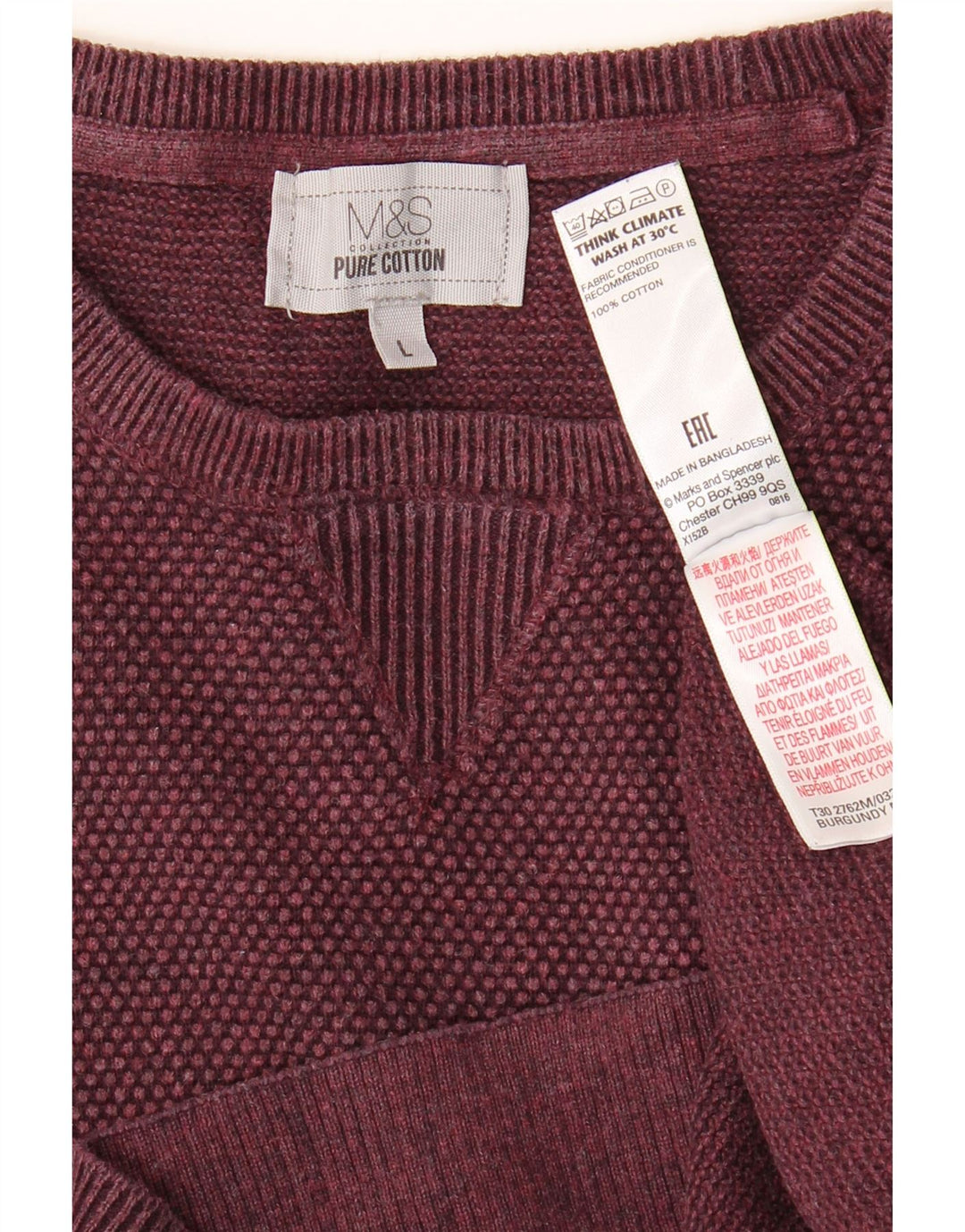 MARKS & SPENCER Maglione maglione girocollo da uomo grande cotone bordeaux
