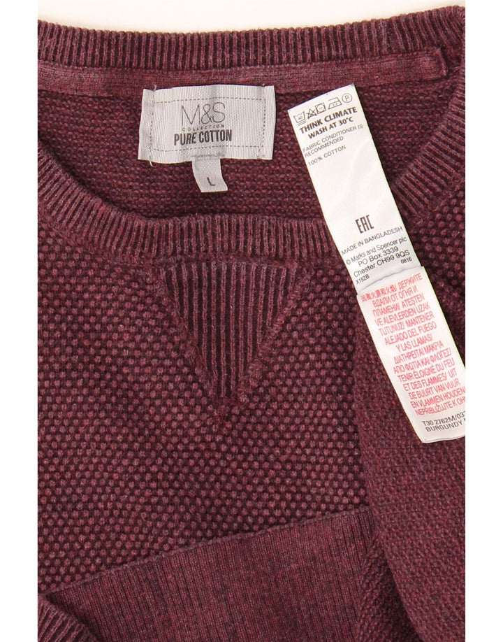 MARKS & SPENCER Maglione maglione girocollo da uomo grande cotone bordeaux