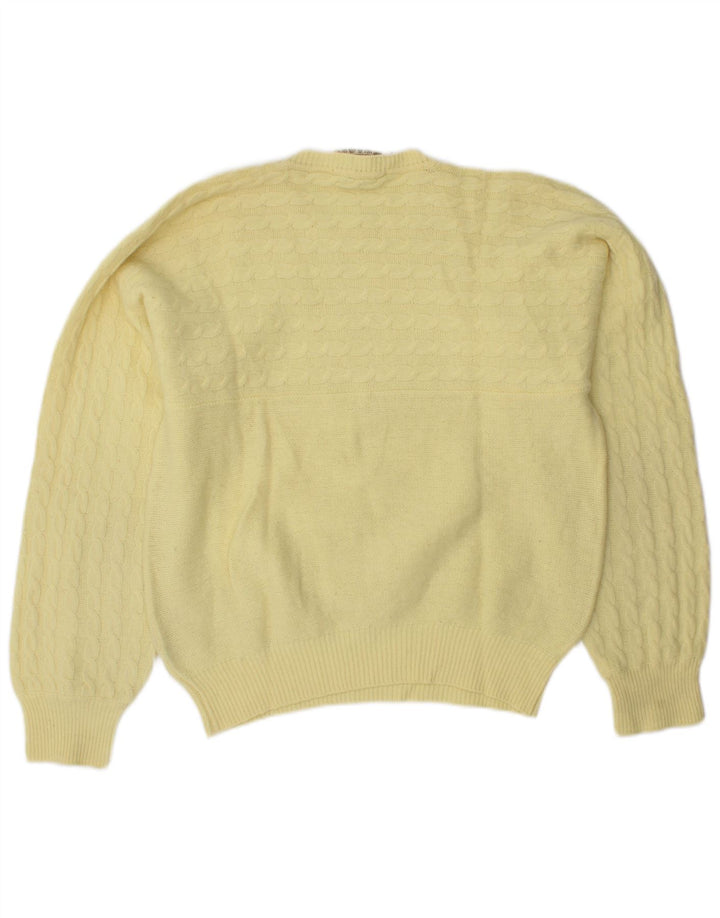 Maglione maglione girocollo da donna VINTAGE UK 14 Lana vergine giallo medio