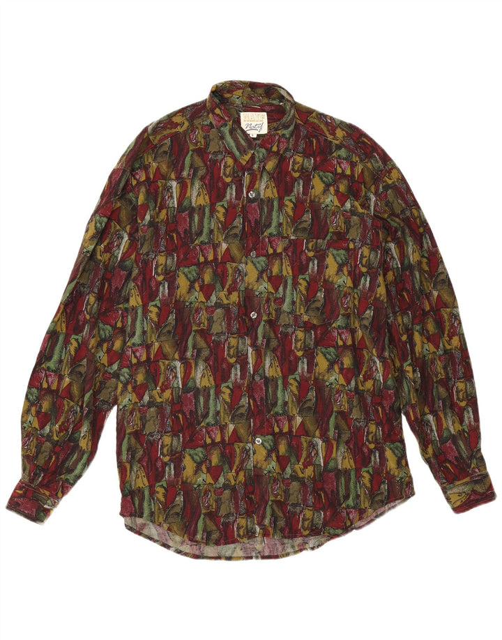 Camicia vintage da uomo con motivo astratto grande in viscosa bordeaux