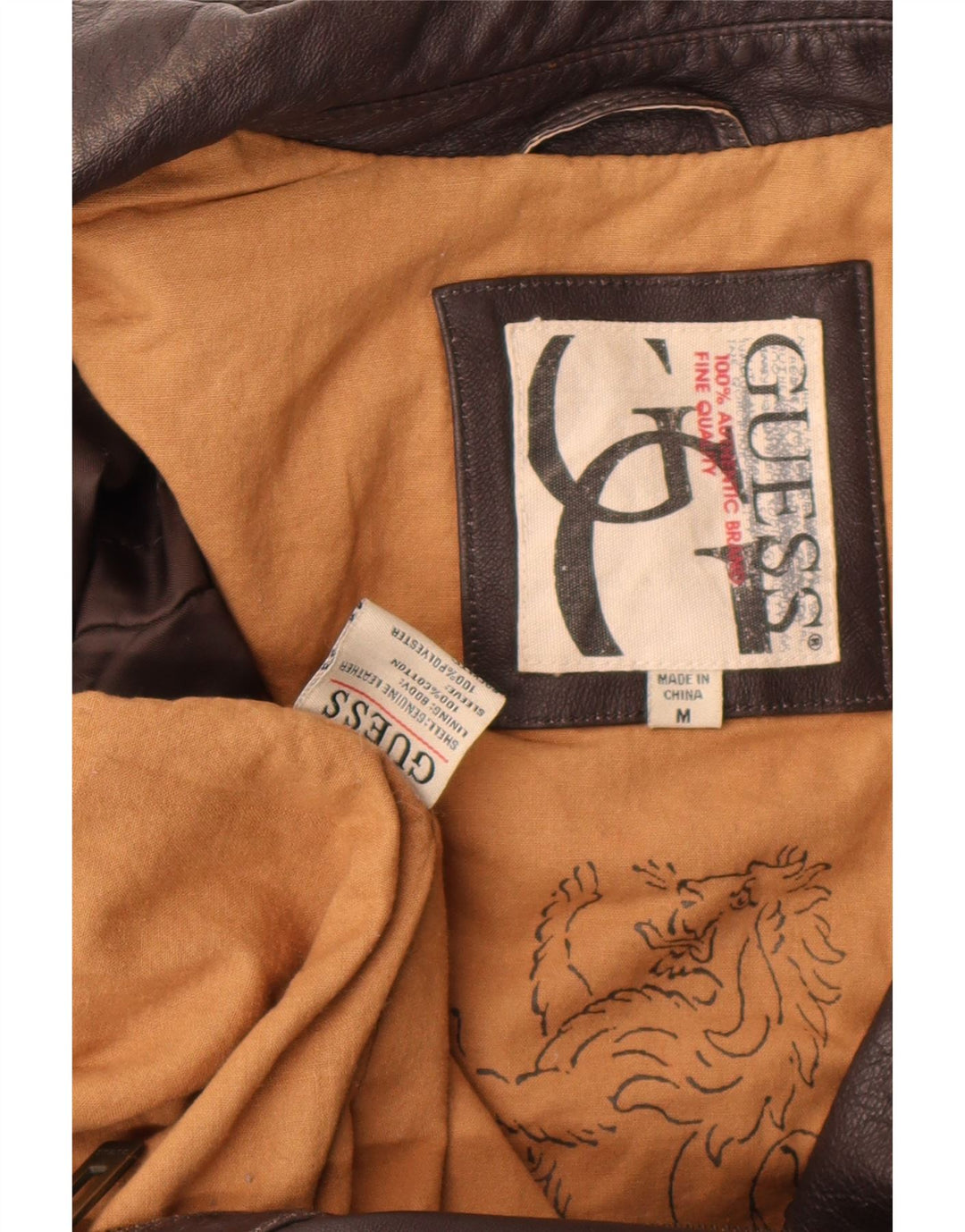 Guess Giacca in pelle da uomo UK 38 Pelle marrone medio