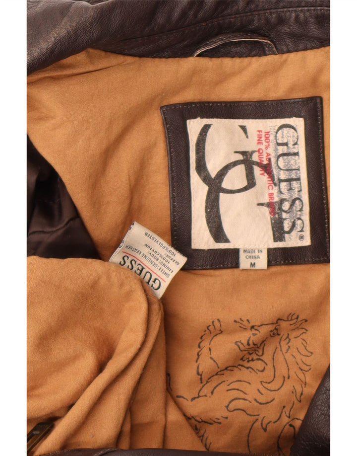Guess Giacca in pelle da uomo UK 38 Pelle marrone medio