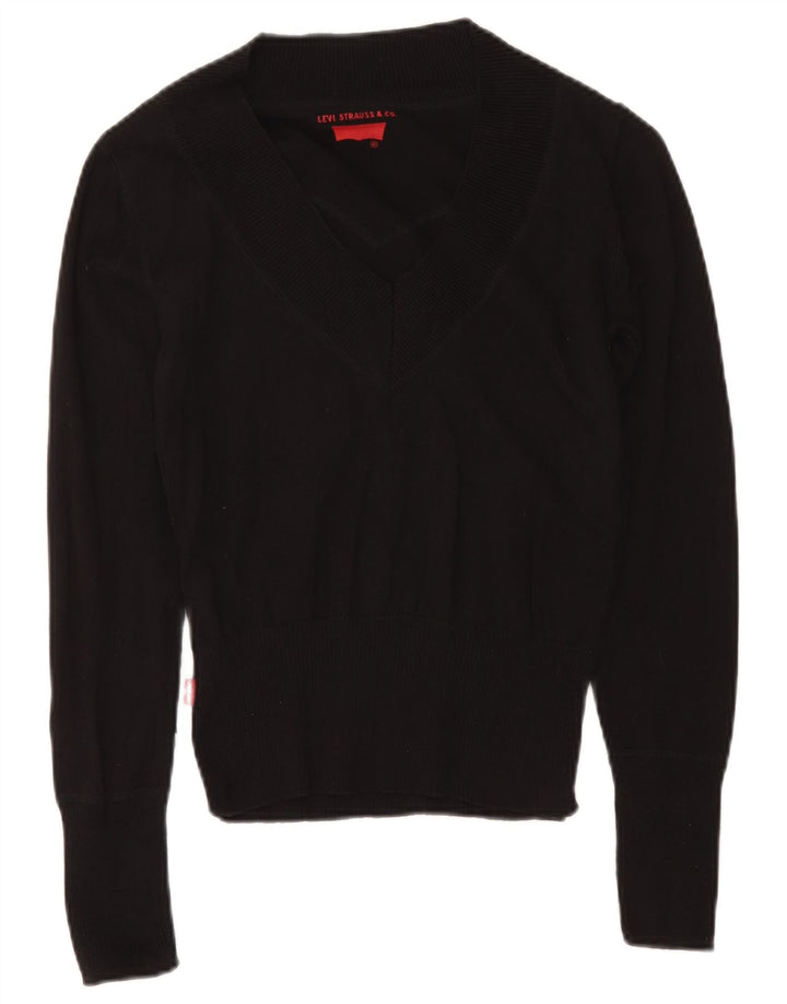 Maglione maglione con scollo a V da donna Levi's UK 12 cotone nero medio