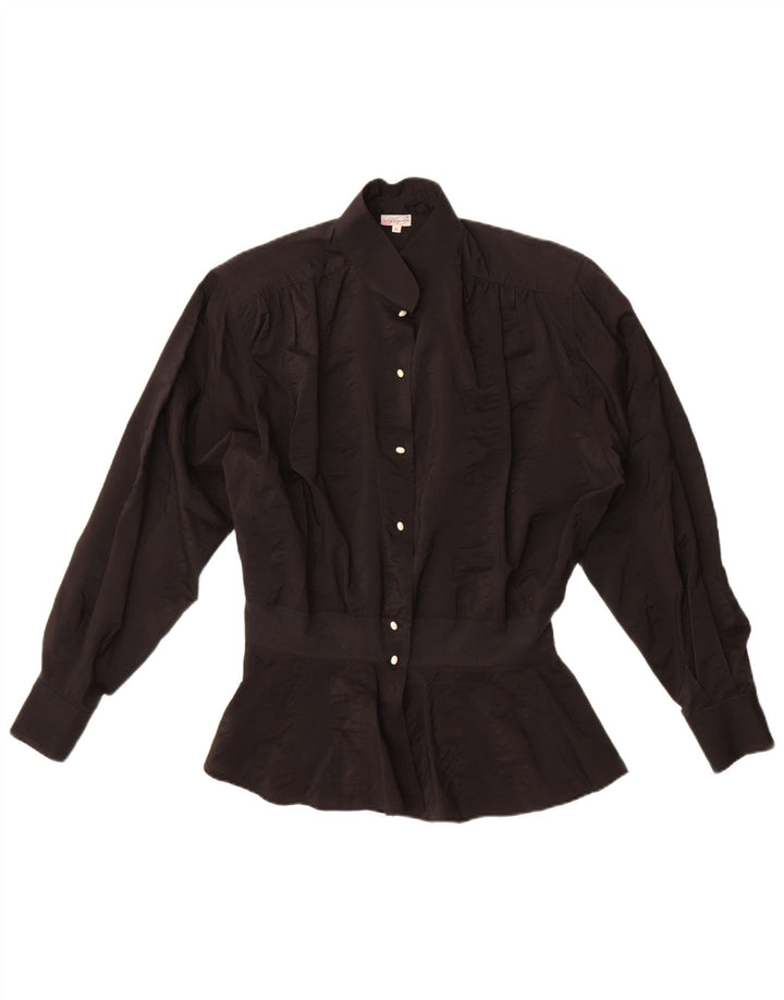 Camicetta camicia vintage da donna UK 18 XL acetato nero