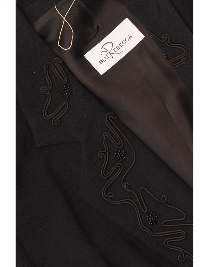 Giacca blazer doppiopetto vintage da donna UK 16 grande nera