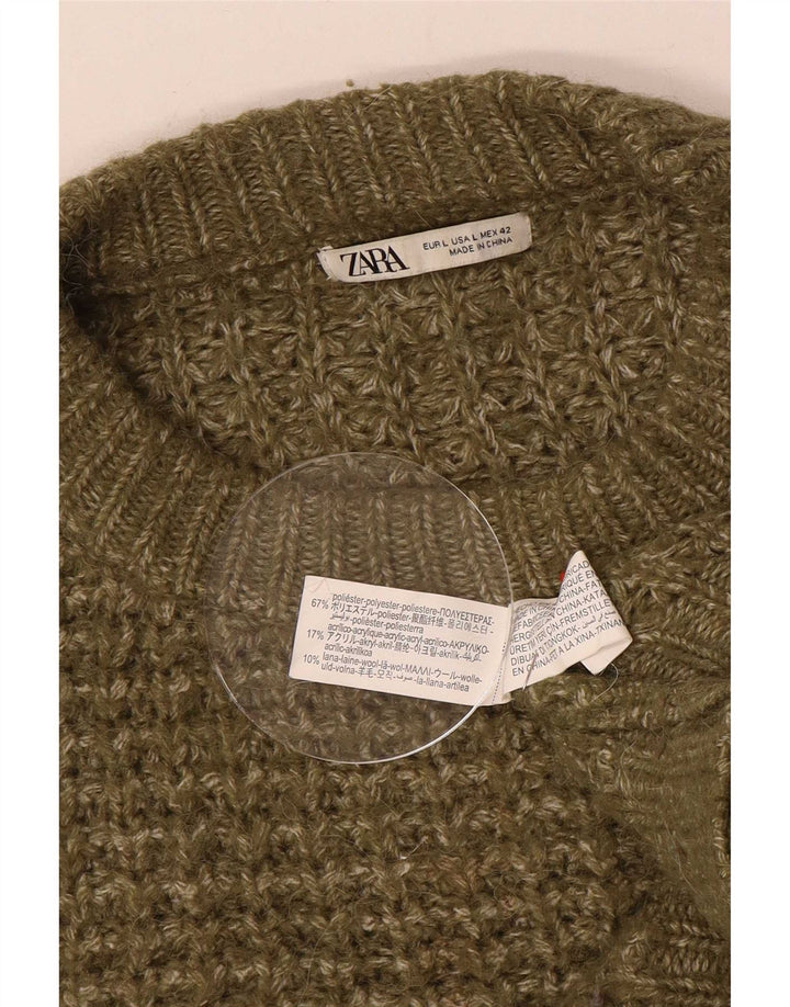 Maglione girocollo da uomo Zara, maglione grande, in poliestere screziato color kaki