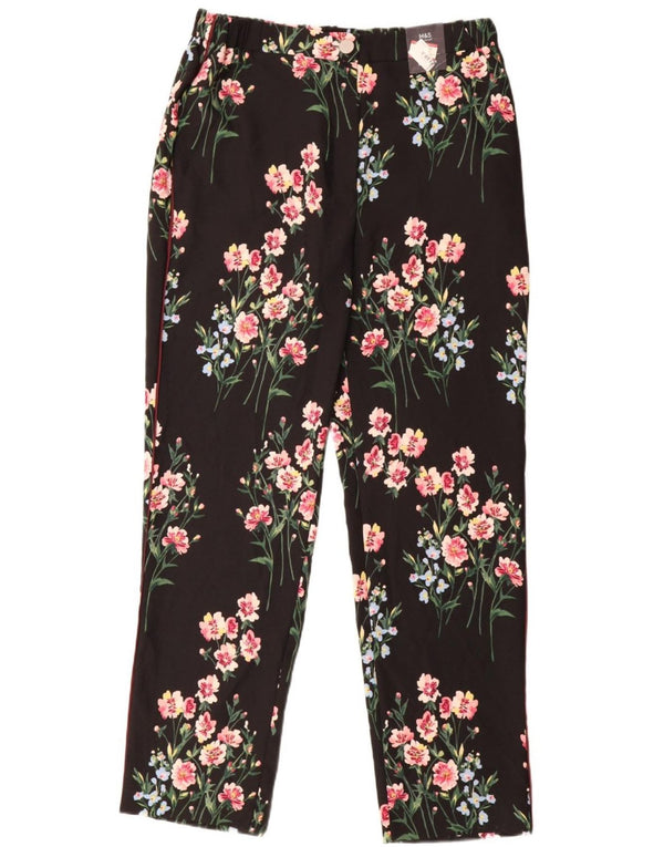 Pantaloni casual da donna Marks & Spencer UK 14 Large W34 L33 Nero floreale