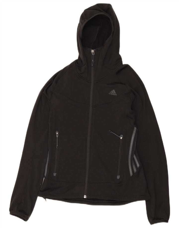 Maglione con cappuccio e zip da donna Adidas UK 10 piccolo poliestere nero