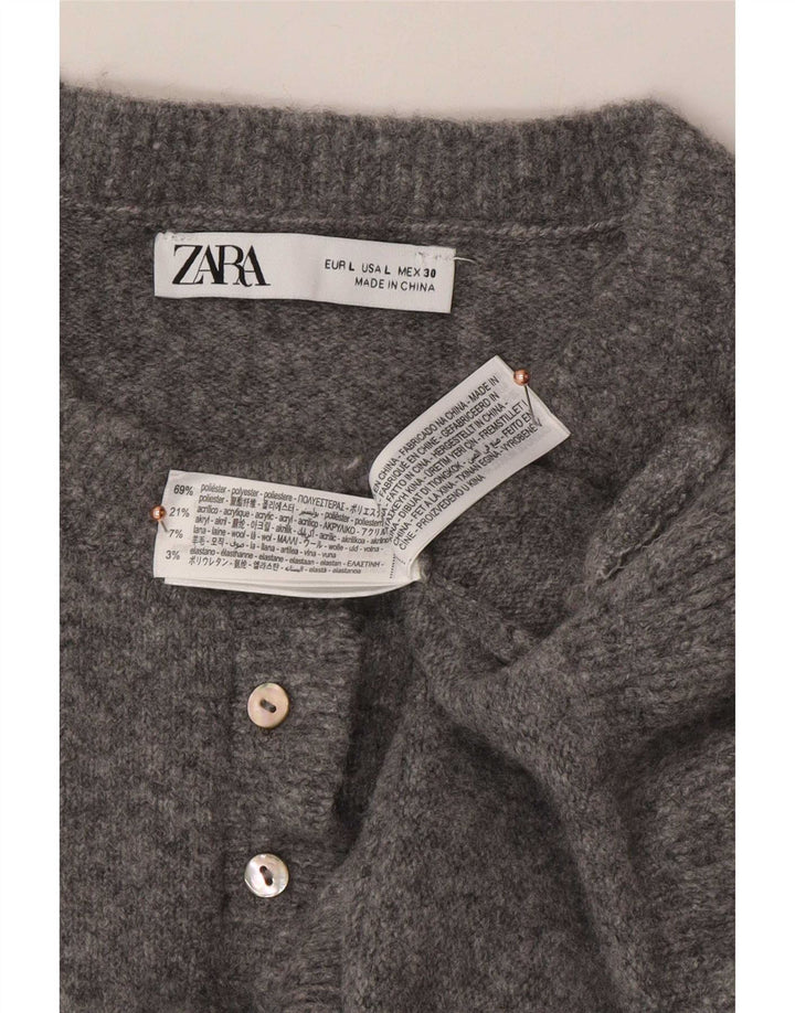 Maglione cardigan da donna Zara UK 16 grande poliestere grigio