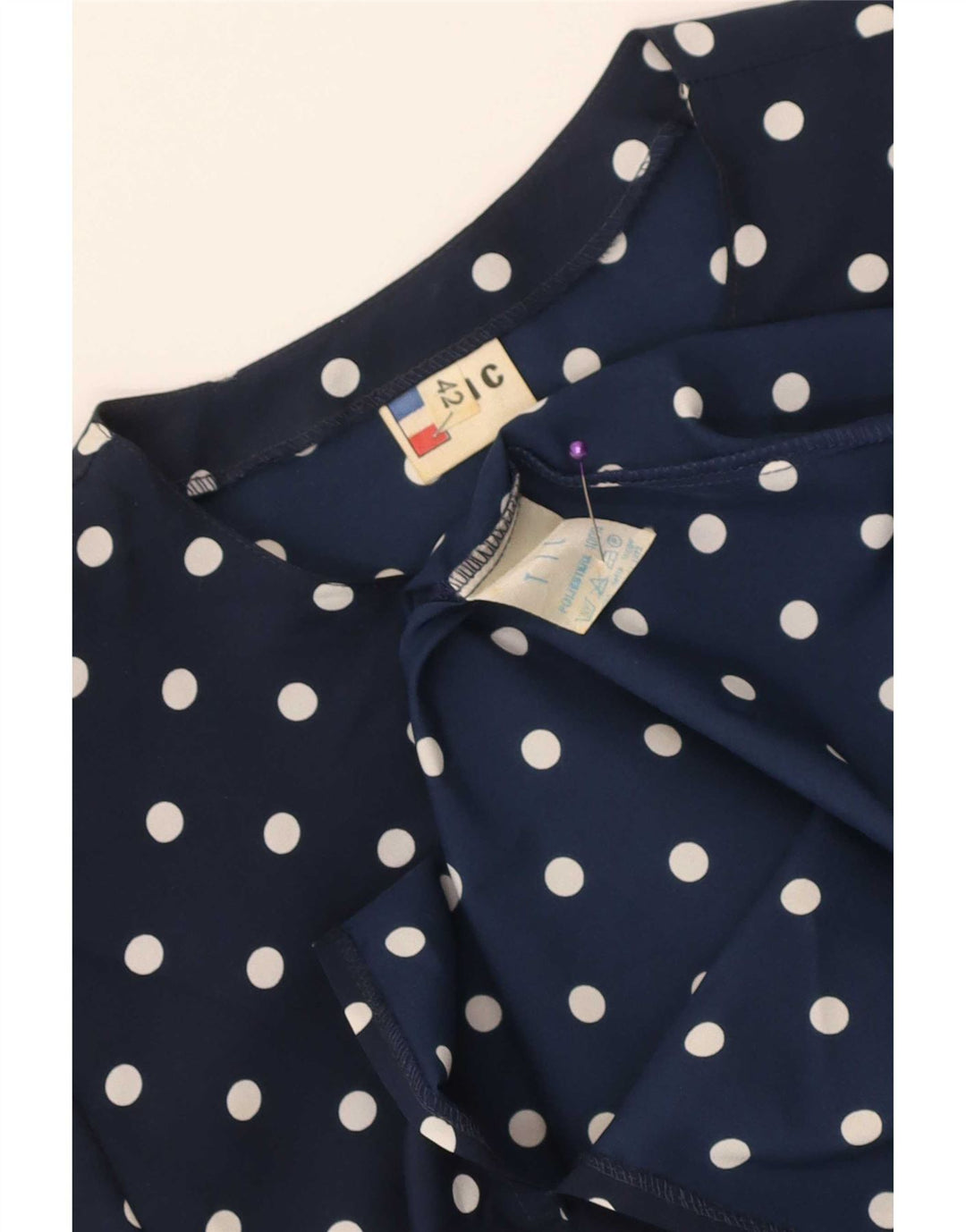 Abito peplo da donna vintage IT 42 Poliestere medio a pois blu navy