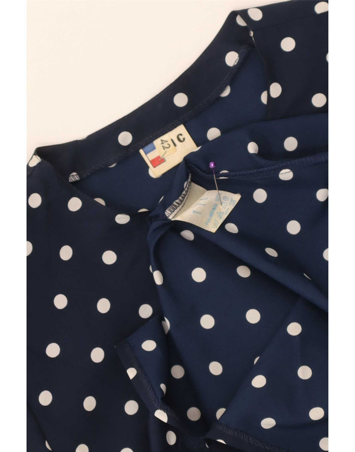 Abito peplo da donna vintage IT 42 Poliestere medio a pois blu navy
