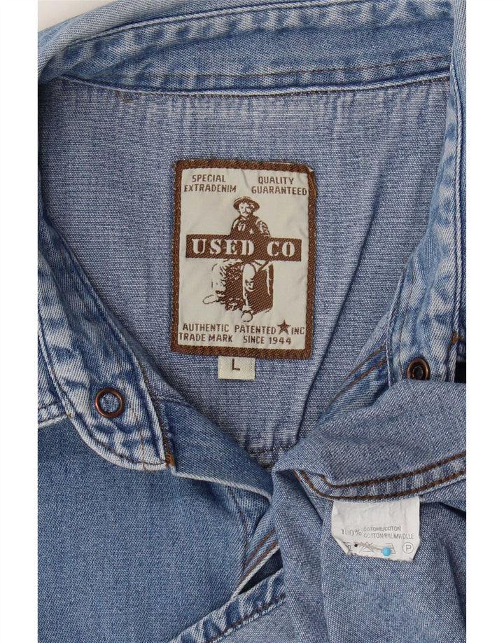 Camicia di jeans vintage da uomo grande in cotone blu