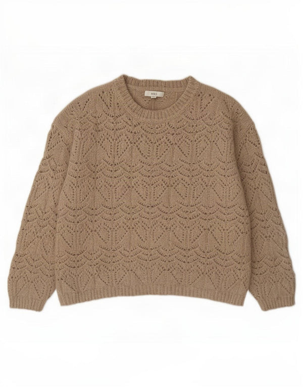 Maglione da donna Marks & Spencer con scollo a barchetta trasparente UK 18 XL Beige