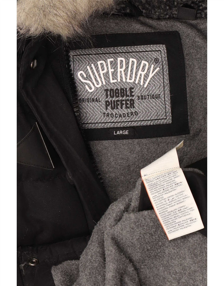Giacca imbottita con cappuccio da donna Superdry UK 14 grande poliestere nero