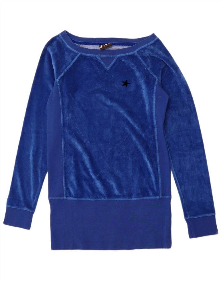 CONVERSE Womens Velvet Sweatshirt Jumper UK 10 Small Blue Cotton