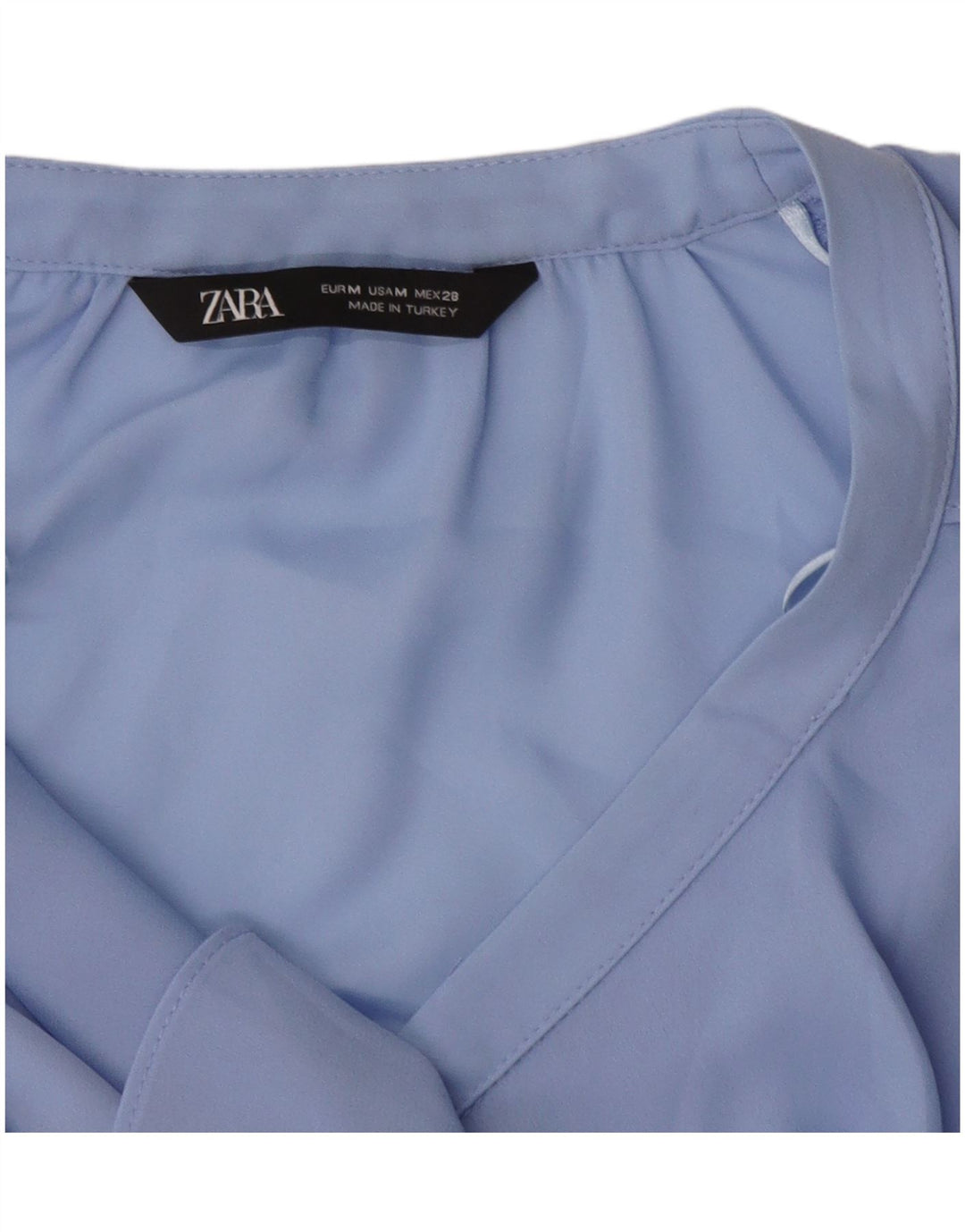 ZARA Camicia da Donna con Volant sul Fronte Camicetta UK 14 Blu Medio