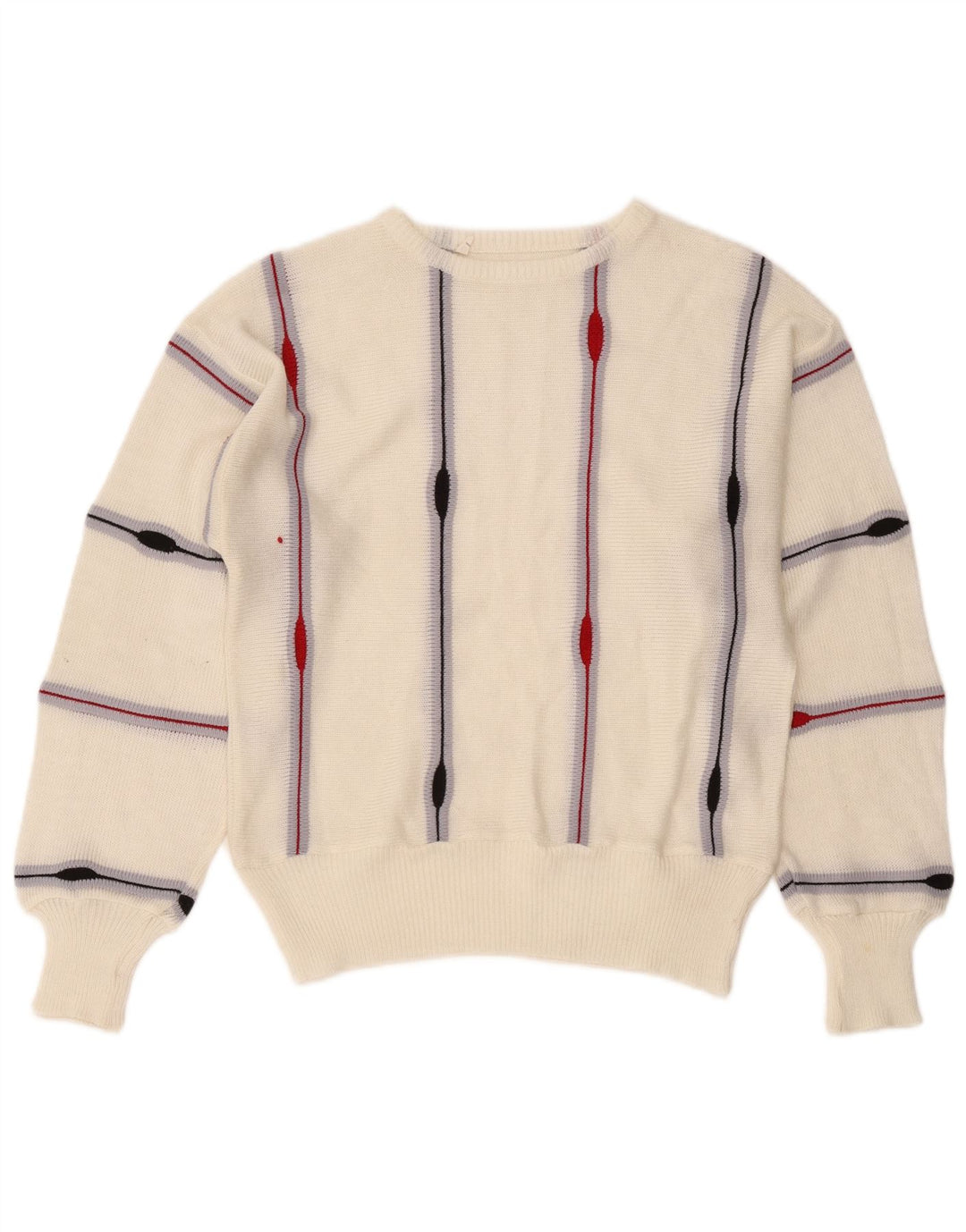 Maglione vintage da donna con scollo a barca UK 14 a righe bianche medie
