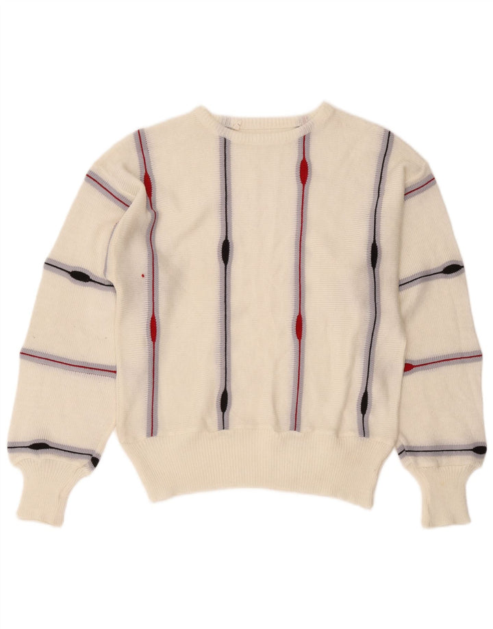 Maglione vintage da donna con scollo a barca UK 14 a righe bianche medie