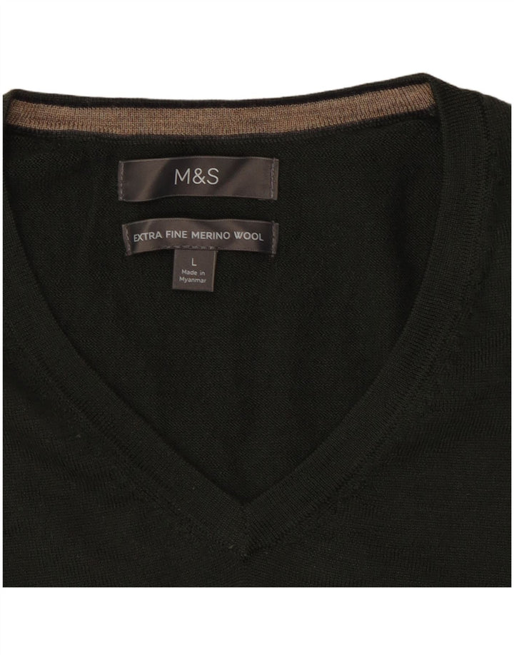 Marks & Spencer Maglione da uomo con scollo a V grande lana kaki