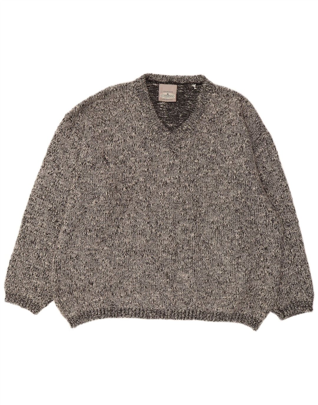 Maglione da uomo con scollo a V Consenso XL in lana screziata grigia
