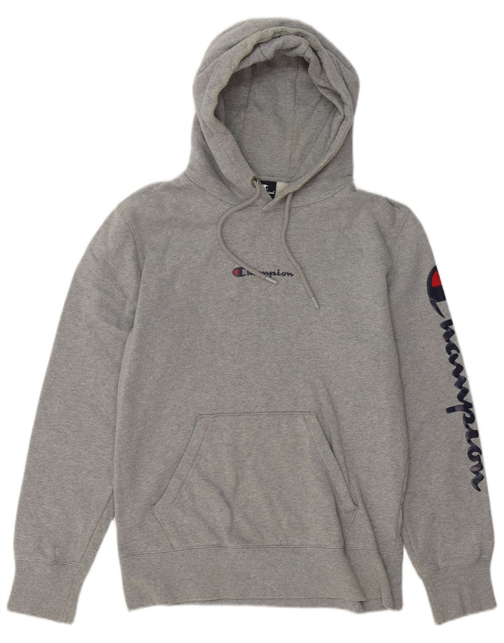 Maglione con cappuccio grafico da uomo CHAMPION in cotone grigio medio