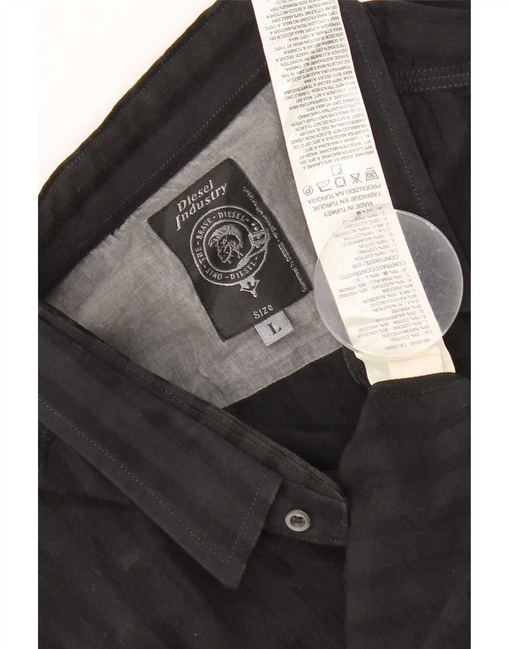 Camicia da uomo Diesel Large in cotone a righe nere