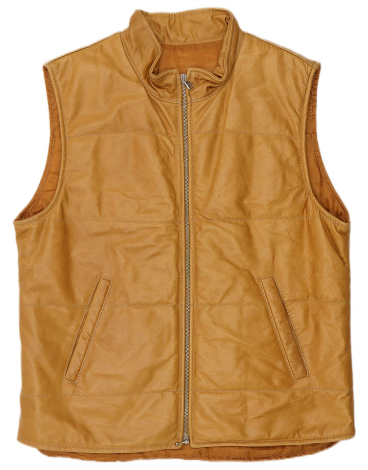 Gilet in pelle imbottito da uomo Saks Club IT 48 Beige medio