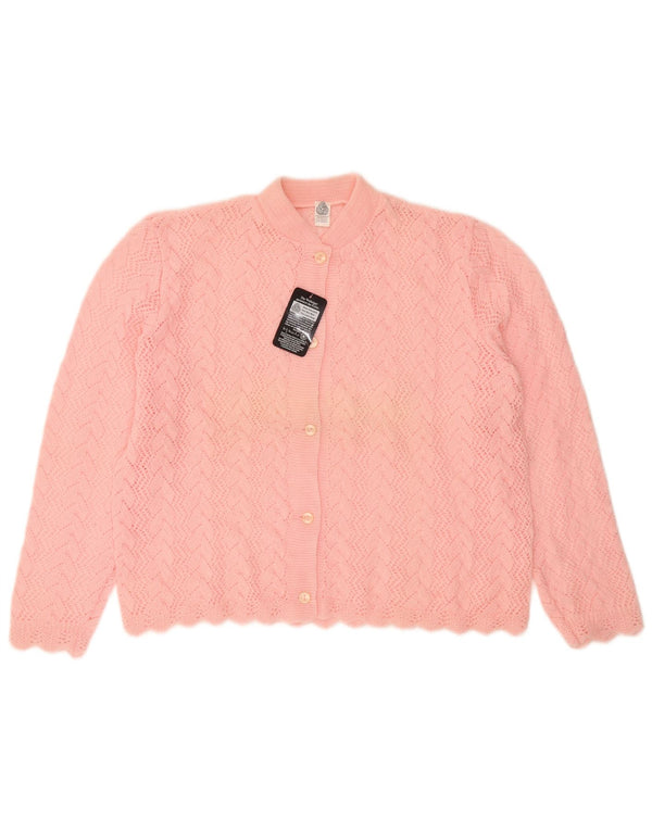Maglione cardigan da donna vintage UK 16 grande lana vergine rosa