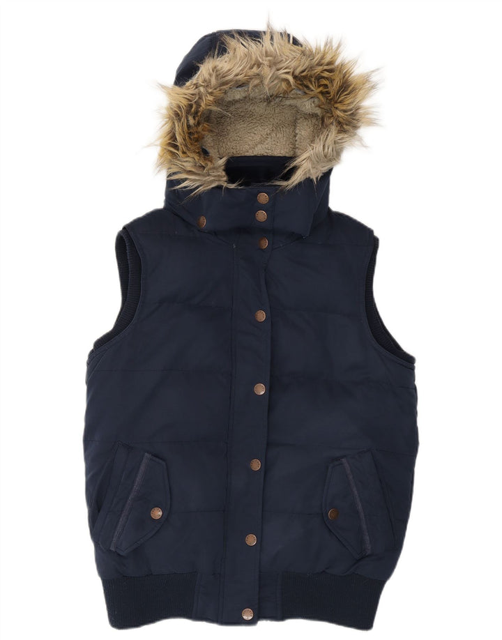 Gilet imbottito con cappuccio da donna Fat Face UK 10 piccolo poliestere blu navy