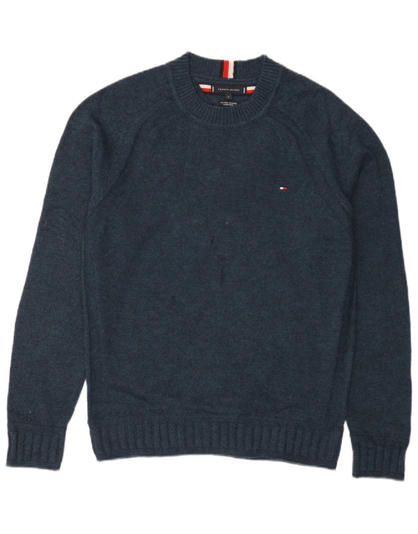 Maglione maglione girocollo da uomo Tommy Hilfiger medio blu navy in lana d'agnello