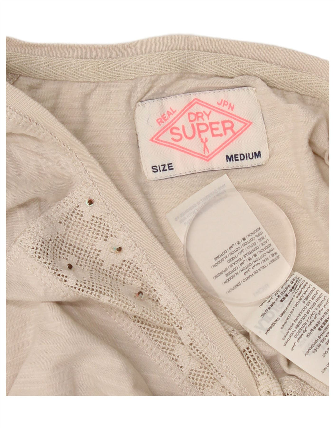 Camicetta da donna con maniche a 3/4 Superdry UK 12 Cotone beige medio
