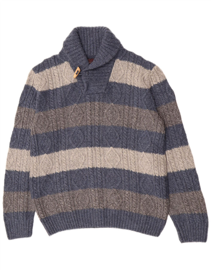 Marlboro Classics Maglione da uomo con collo a scialle in lana a righe grandi blu