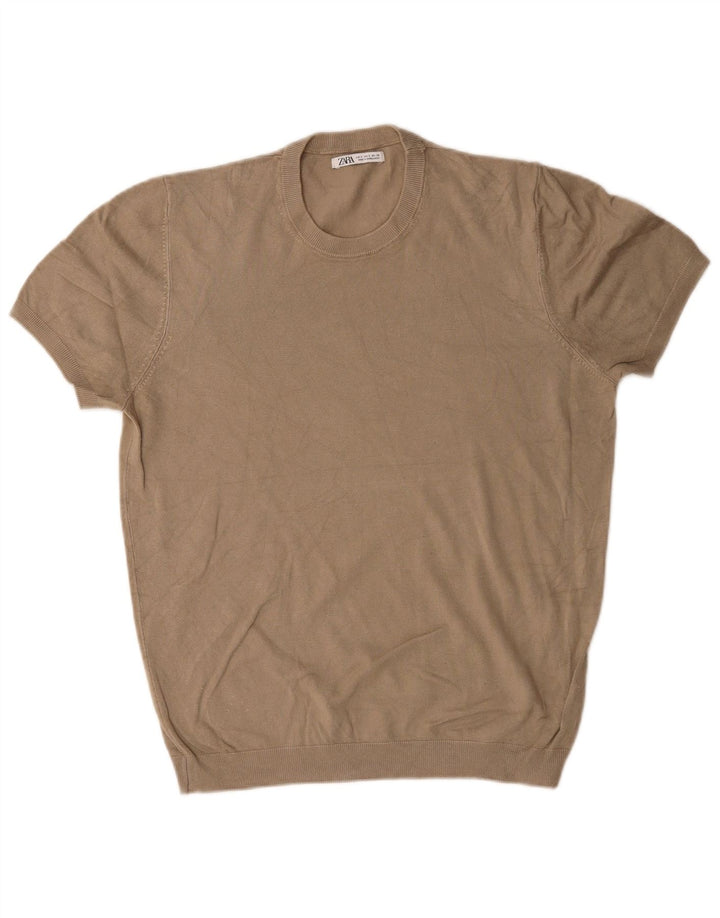 Maglione Zara da uomo girocollo a maniche corte in viscosa marrone