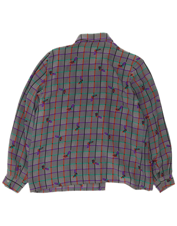 Camicetta camicia vintage da donna UK 18 XL a quadri grigi