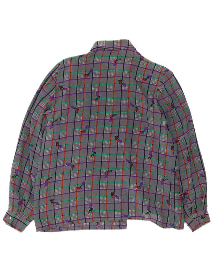 Camicetta camicia vintage da donna UK 18 XL a quadri grigi