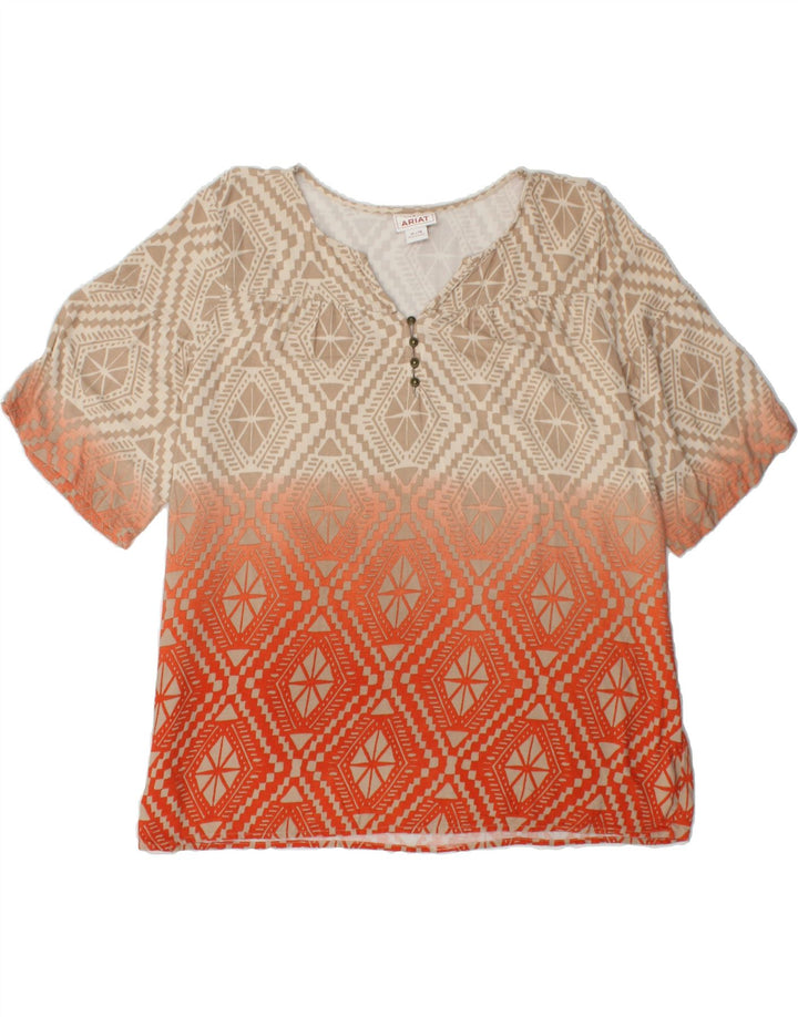 ARIAT Womens Big & Tall Blouse Top UK 18 XL Red Geometric Polyester Vintage Ariat and Second-Hand Ariat from Messina Hembry 