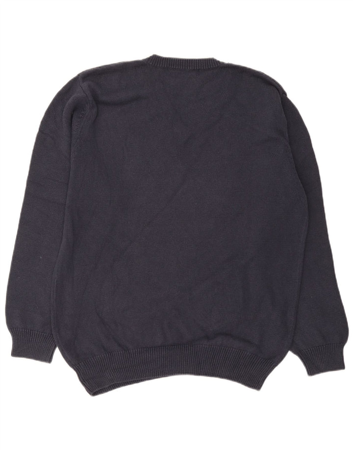 Maglione da uomo con scollo a V Sergio Tacchini grande in cotone blu navy