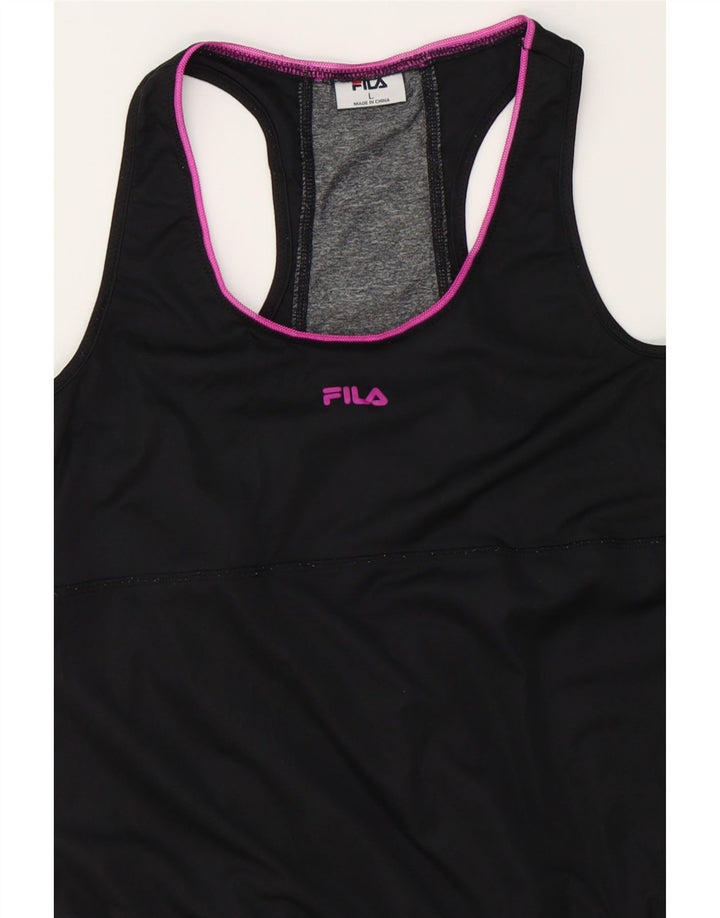 FILA Womens Vest Top UK 14 Large Black Colourblock Polyester Vintage Fila and Second-Hand Fila from Messina Hembry 