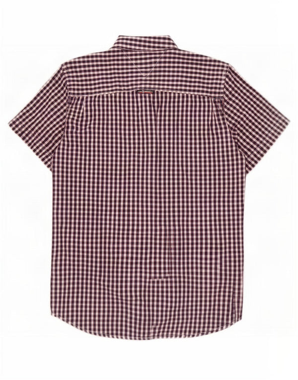 Camicia a maniche corte da uomo Tommy Hilfiger in cotone a quadretti blu navy medio