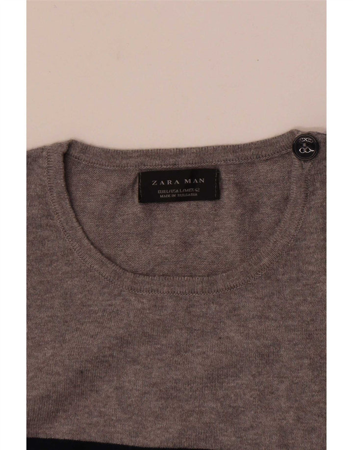 Maglione girocollo da uomo Zara a righe grandi grigie