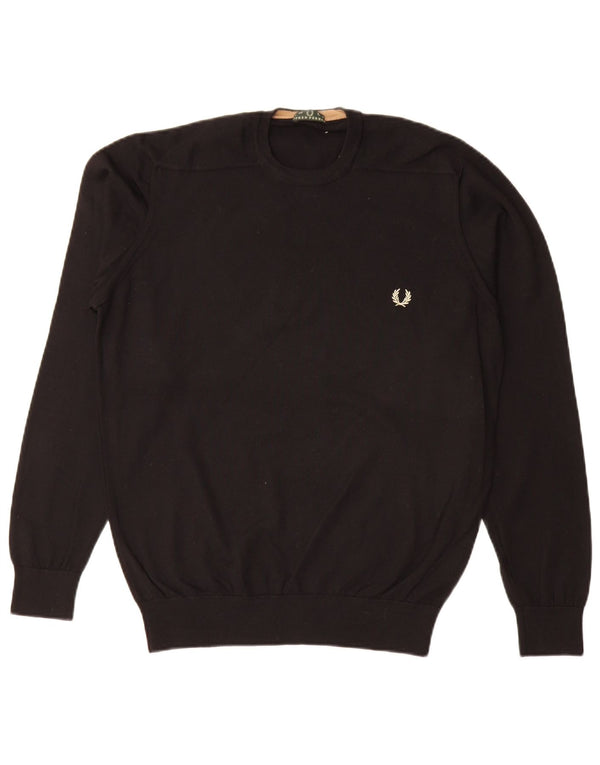 Maglione maglione girocollo da uomo Fred Perry grande lana nera