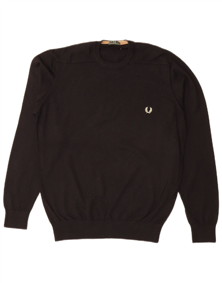Maglione maglione girocollo da uomo Fred Perry grande lana nera