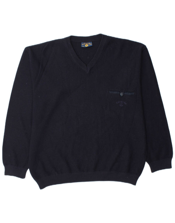 Maglione NAVIGARE da uomo con scollo a V 2XL in lana merino blu navy