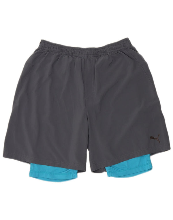Pantaloncini sportivi da uomo Puma in poliestere color block grigio medio