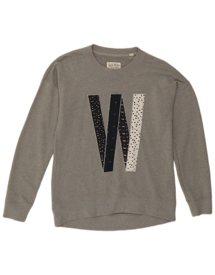 Felpa oversize grafica da donna Jack Wills UK 8 piccola grigia